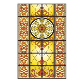 Yellow Privacy Static Window Film European Style Stained Glass Window Film Church No Glue Frosted Window Film,15x47 inch