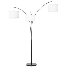 Contemporary Trilage Arc Floor Lamp with 3 Hanging Drum Shape Lampshade Steel Pole and Marble Round Base for Living Room Bedroom Black/White