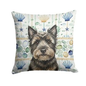 Black Cairn Terrier Coastal Sea Glass Throw Pillow Decorative Indoor Outdoor Accent Cushion for Couch, Bed or Patio, 18Hx18W