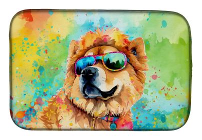 Chow Chow Hippie Dawg Dish Drying Mat Absorbent Dish Drying Mat Pad for Kitchen Counter Dish Drainer Mat for Countertop, 14 x 21", Multicolor