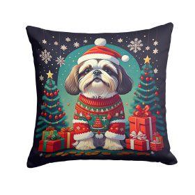 Shih Tzu Christmas Throw Pillow Machine Washable, Indoor Outdoor Decorative Pillow for Couch, Bed or Patio, 14Hx14W