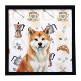Red Akita Coffee Bar Framed Metal Print Bathroom, Kitchen, Office, Home Decor Wall Art Ready to Hang, Square, 8X8