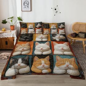 4pcs Cute Cat Cute Pet Series Beds 1 Bed Sheet 1 Bed Sheet And 2 Pillowcases Bedding, Suitable For All Seasons (Option: Full-Yellow)