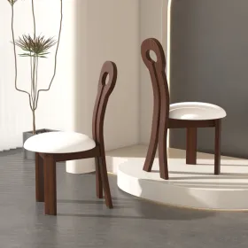 Dining Chairs Set Of 2, Key-design Home Chairs, PU Leather Solid Wooden Dining Chairs With White Round Cushion For Kitchen Dining Room-Deep Walnu (Option: defaulttitle)