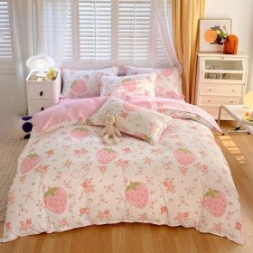 3 Piece Strawberry Duvet Cover Set Strawberry Print Bedding For Home Bedroom Decor Microfiber Quilt Cover Gifts Twin Full Queen King Size (Option: Queen-pink)