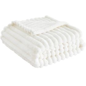 Super Soft Throw Blanket Premium Silky Flannel Fleece 3D Ribbed Jacquard (Color: White, size: 120*200)