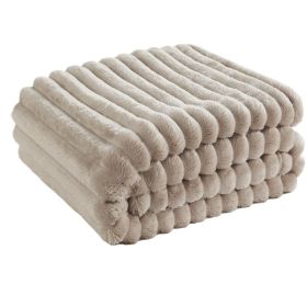 Super Soft Throw Blanket Premium Silky Flannel Fleece 3D Ribbed Jacquard (Color: khaki, size: 150*200)