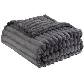 Super Soft Throw Blanket Premium Silky Flannel Fleece 3D Ribbed Jacquard (Color: Grey, size: 70*100)