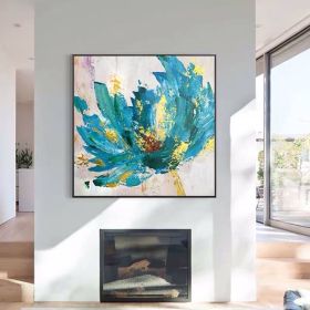 100% Handmade Abstract Oil Painting Top Selling Wall Art Modern Minimalist Blue Color Flowers Picture Canvas Home Decor For Living Room No Frame (size: 150x150cm)