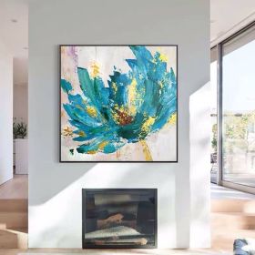 100% Handmade Abstract Oil Painting Top Selling Wall Art Modern Minimalist Blue Color Flowers Picture Canvas Home Decor For Living Room No Frame (size: 60x60cm)