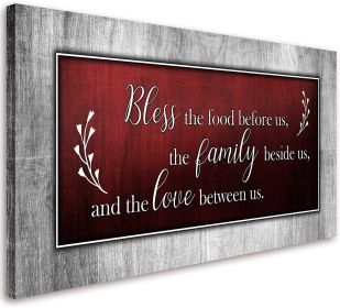 Motivational Quotes Canvas Wall Art Decor Blue and Grey Canvas Prints "Bless This Food Quote" Wall Pictures Framed Artwork for Home Living Room D (Color: Red, size: 20inchx40inch)