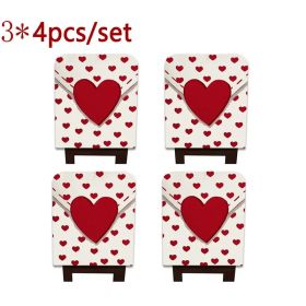 Red Heart Stretch Dining Chair Covers 4-8-12 PCS Washable Chair Protectors (Option: 12Pcs)
