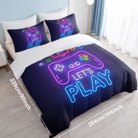 Gaming Duvet Cover Set Twin Full Queen King Size Video Game Controller Bedding Set, Boys Video Games Comforter Cover With 2 Pillow Shams, Bed Set (Option: King-Blackish purple)